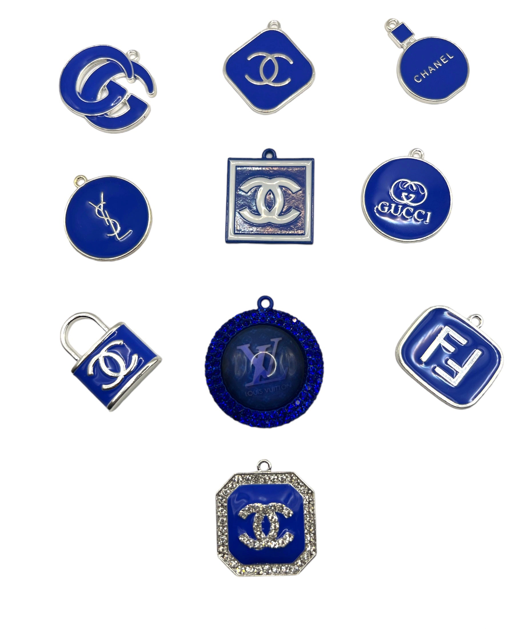 Big Blue LV Charm Set Charms Trimmed in Silver-Comes With 10 Charms