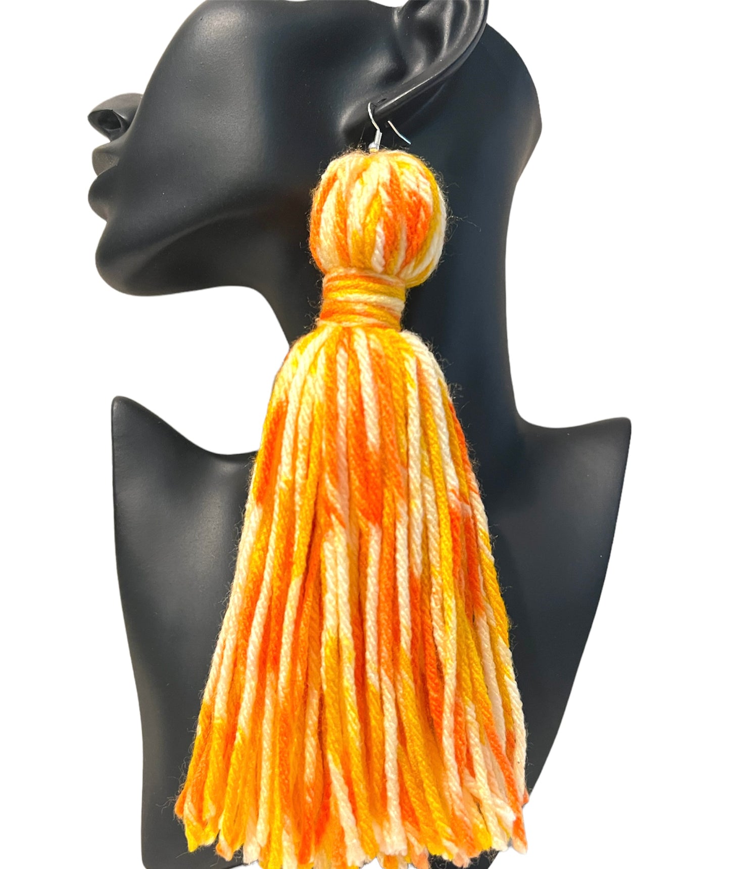 Candy Corn Yarn Tassel Earring