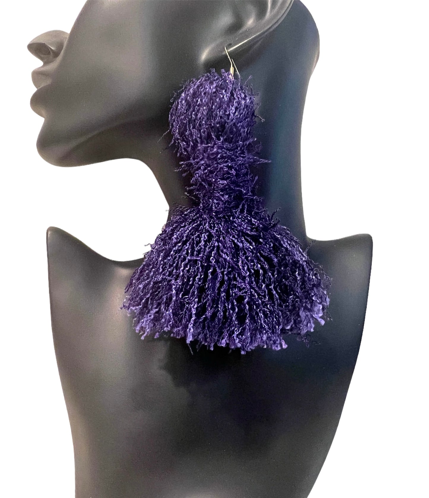 Purple Passion Distressed Yarn Tassel Earring