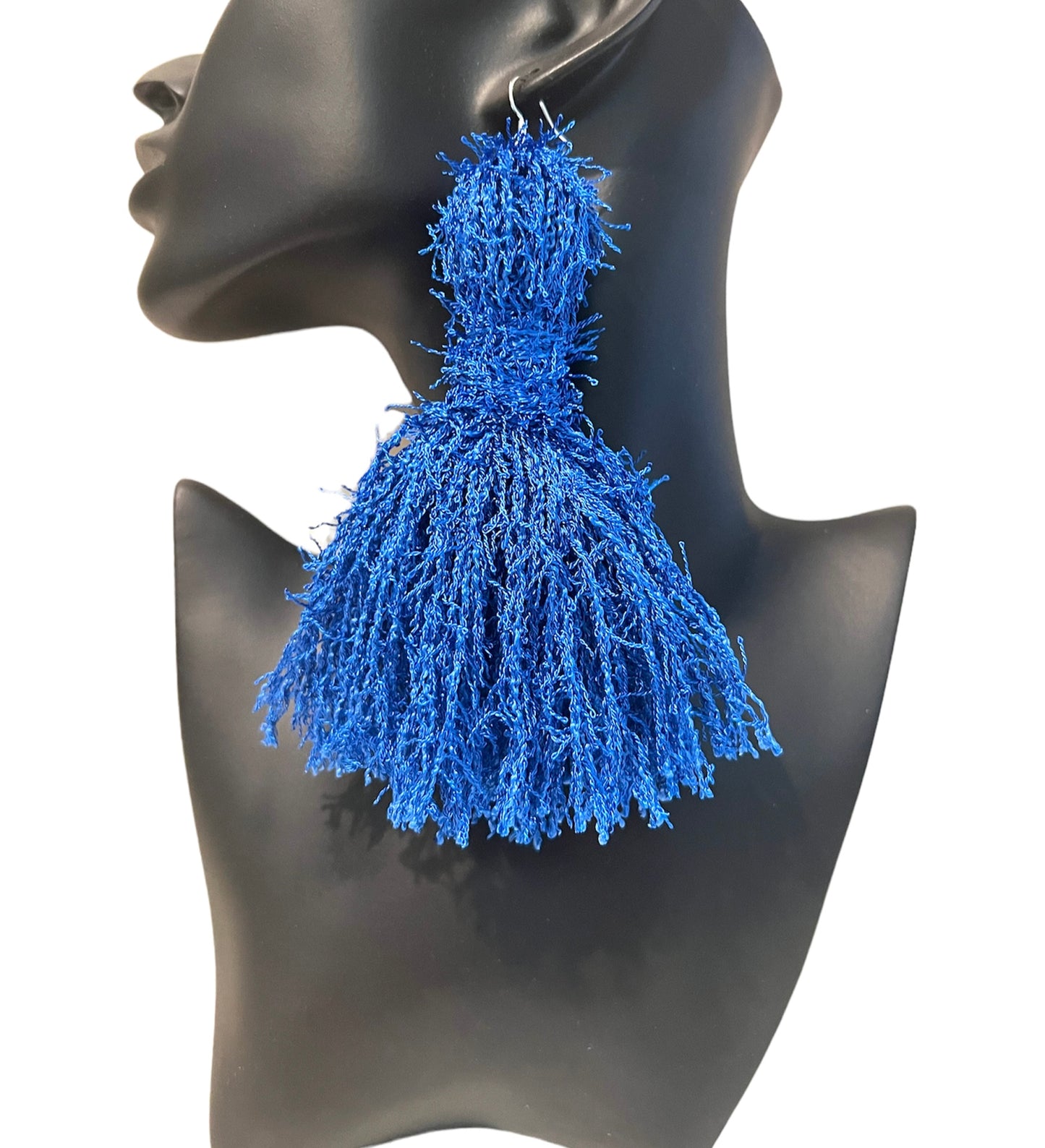Blue Sky Distressed Yarn Tassel Earring