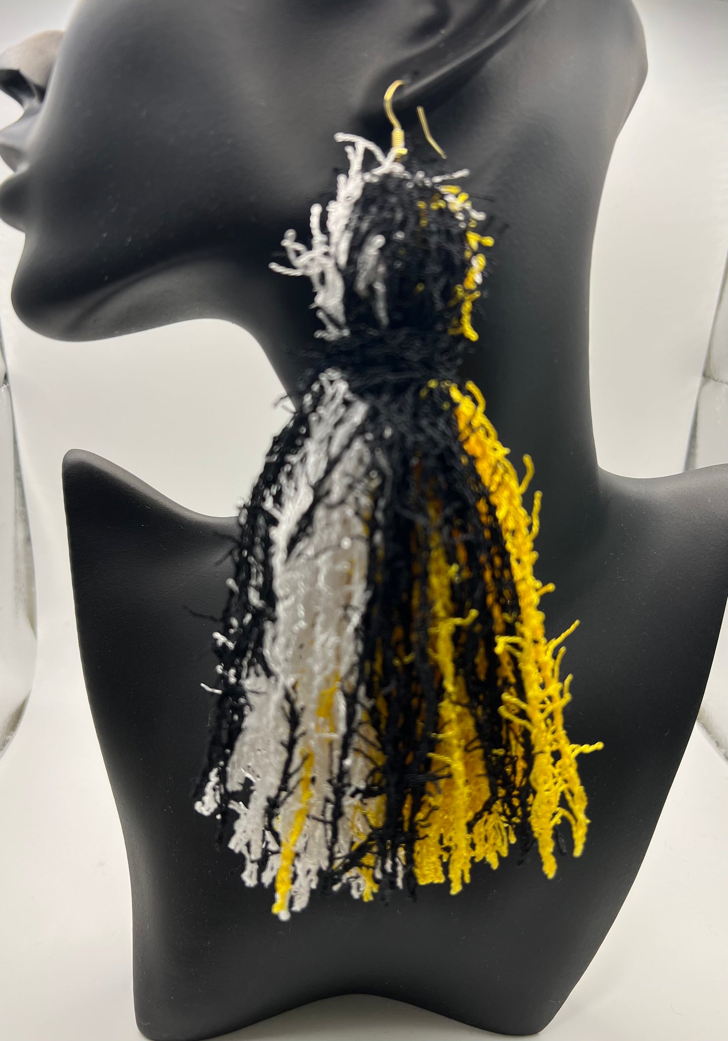 Bumble Bee Distressed Yarn Tassel Earring