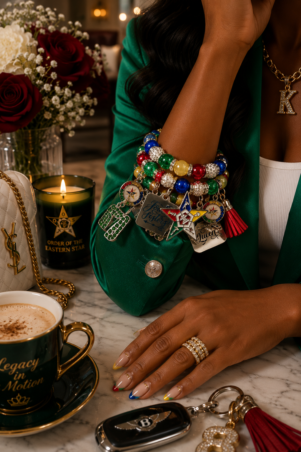 Emerald Legacy – Order of the Eastern Star– 3-Stack Charm Bracelet