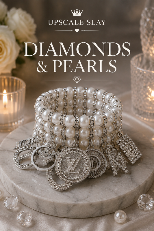 Diamonds & Pearls  – 3-Stack Charm Bracelet