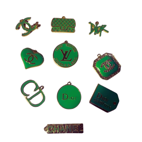 Green Purse Charm Set Trimmed in Gold-Comes With 10 Charms