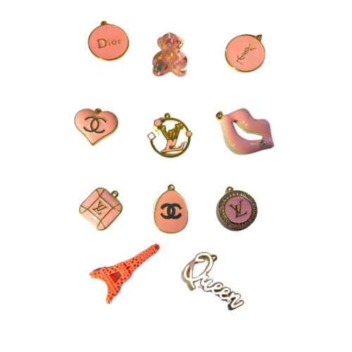 My Pink Lips Charm Set Trimmed in Gold-Comes With 11 Charms