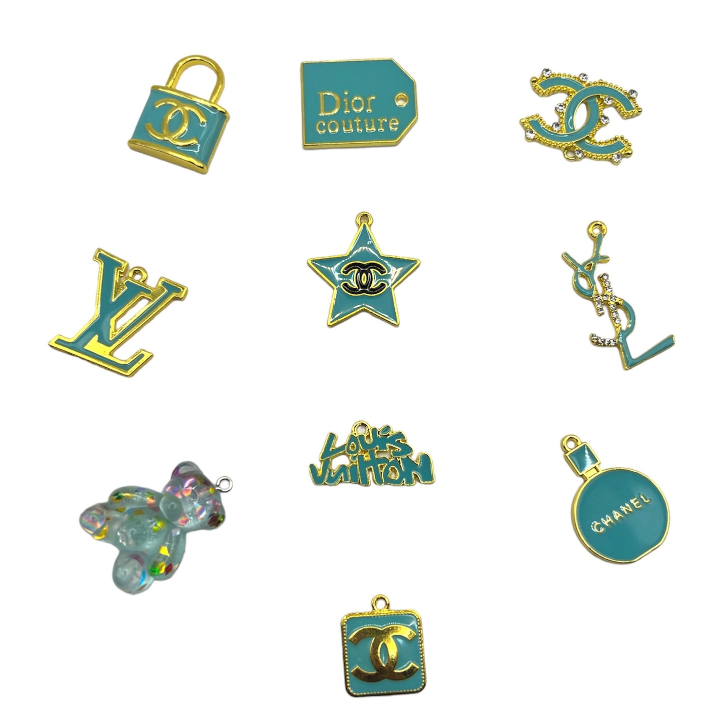 Teal Lock Charm Set Trimmed in Gold Set-Comes With 10 Charms