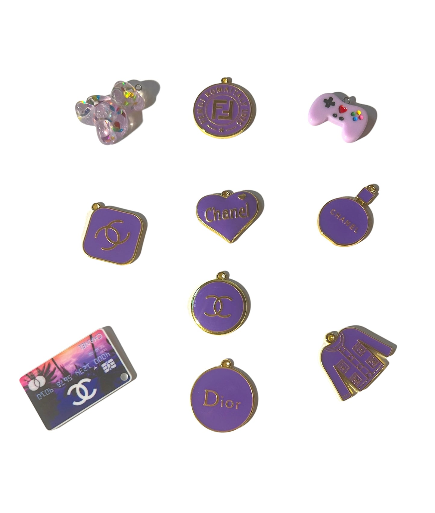 Purple Charm Set Trimmed in Gold  Charm Set-Comes With 10 Charms