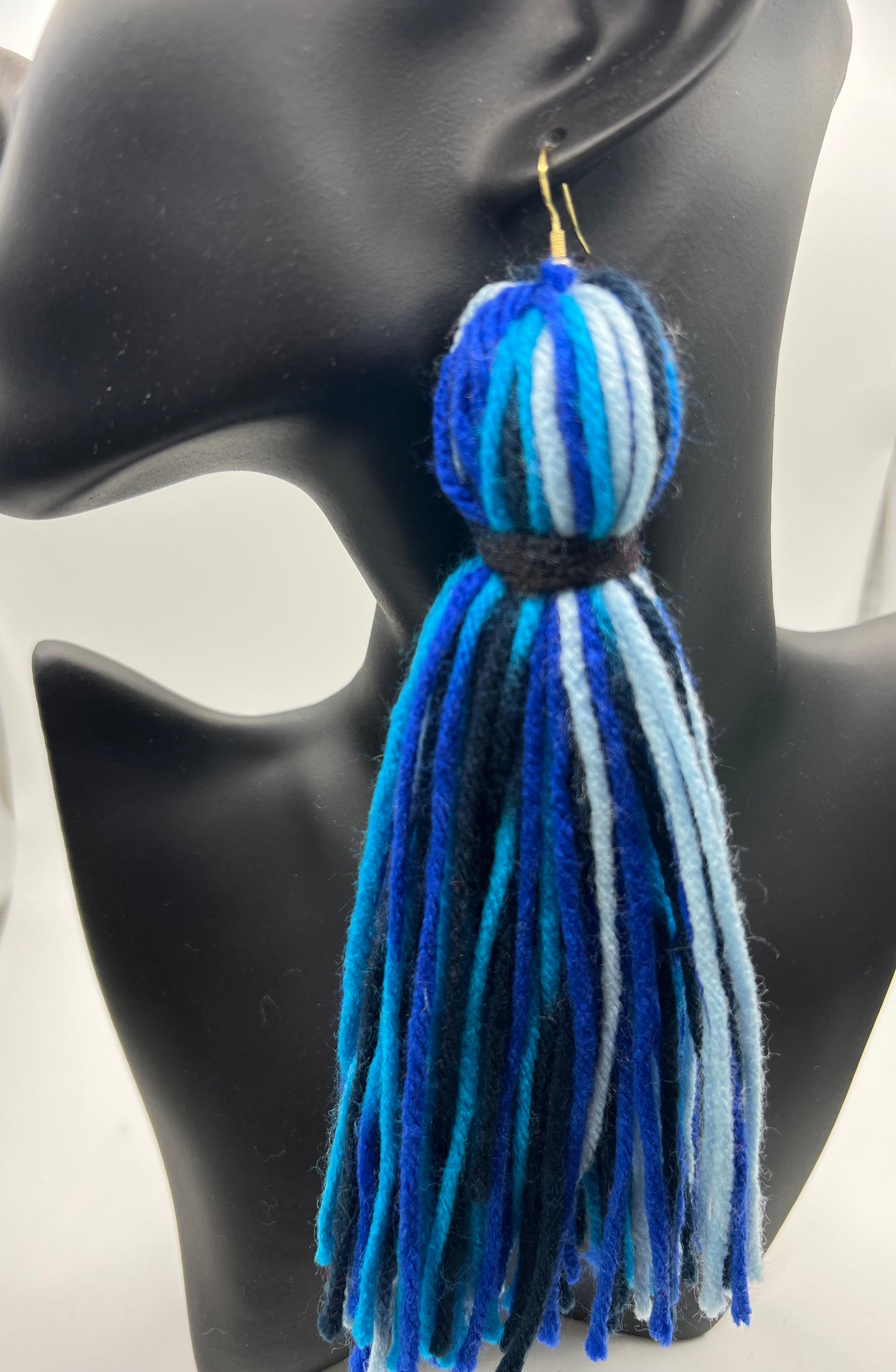 Blue Shade Tree Yarn Tassel Earring