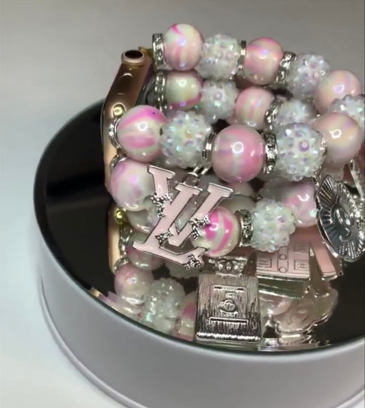 Cotton Candy Silver Trim Apple Watch Band-PLEASE READ DESCRIPTION BELOW